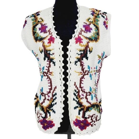 Jennifer & Company Knit Sweater Vest Womens Large Boho Cottagecore Embroidered - Picture 1 of 7